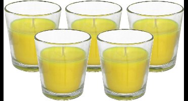 Gerimport Citronella kaarsje in potje - 5x - glas - 10 branduren - citrusgeur - geurkaars - geel