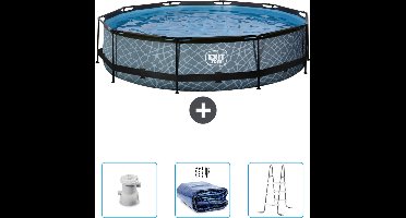 EXIT Rond Stone Frame Zwembad - 360 x 76 cm - Inclusief Pomp - Solarzeil - Ladder - Nu extra voordelig