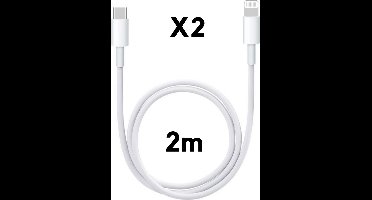 2x Lightning naar USB C Kabel Wit - 2 meter - Oplaadkabel voor iPhone X / XS / XS MAX / XR / 7 / 7 PLUS / 8 / 8 PLUS / 6 / 6S / 6 PLUS / 6S PLUS / 5 / 5S / SE / AirPods 1 / Airpods 2 / Airpods 3 / Airpods Pro 1