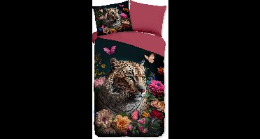 Pure dekbedovertrek luipaard met bloemen - 1 persoons 140x200/220 cm - Multi - Microvezel