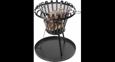 Perel Vuurkorf, met verchroomd grillrooster, bodemplaat, rond, 53.5 x Ø 50 cm, gecoat metaal, zwart