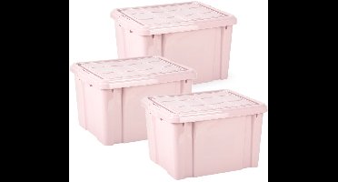 Plasticforte Multi Storage Opslagbox met deksel - 3x - roze - 25 liter - 42 x 25 x 30 cm - kunststof - opbergdoos - opbergen