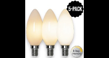 5-Pack | 3 standen - Kaarslamp - E14 - 4W - Extra Warm Wit - 2700K - Opaal