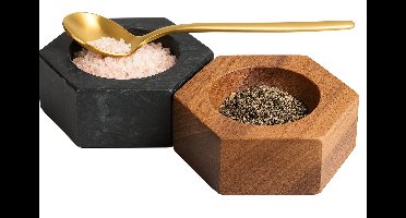 Luxe Peper en Zout Stel - Inclusief Lepel - Hout & Steen - Peper en Zoutmolen Set