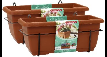 Plasticforte Balkonbak - 2x - terracotta - 40 cm - plantenbak met hanger - bloembak