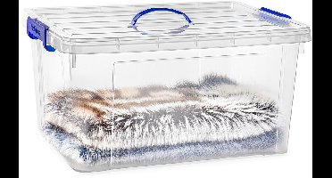 Plasticforte Opslagbox - met deksel - transparant blauw - 54 liter - 60 x 45 x 30 cm - kunststof - opbergdoos - opbergen