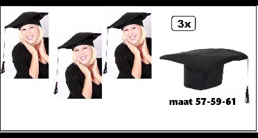 3x Luxe Geslaagd muts stof in 3 maten 57-59-61 - geslaagd afgestudeerd slagen school diadeem hoofddeksel diploma master