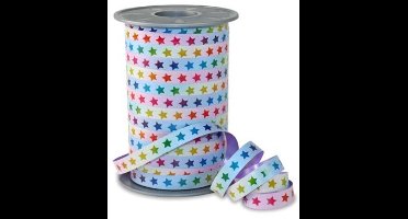 Luxe Krullint Pastel Regenboog Sterren - Decoratielint | 10 mm | 200mtr.