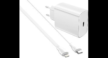 USB C Snellader 45W + Flexibele platte USB-C naar Geschikt voor: Lightning Kabel 30w - 2 Meter - Oplader - Fast Charger USB-C-Adapter - Wit