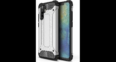 Ntech Hoesje Geschikt voor Huawei P30 Pro Dual layer Armor Hoesje - Zilver