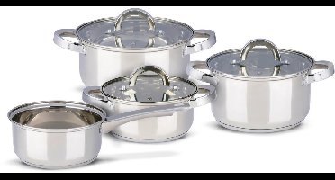 alpina Inductie Pannenset 4‑delig – RVS Kookpotten met Glazen Deksel – Kookpottenset Geschikt voor Alle Warmtebronnen – Kookpotten set - Potten en Pannen Set