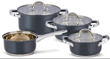 alpina Inductie Pannenset 4‑delig – RVS Kookpotten met Glazen Deksel – Kookpottenset Geschikt voor Alle Warmtebronnen – Kookpotten set - Potten en Pannen Set