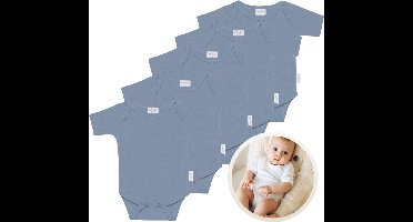 Funnies Rompertjes 5-Pack Grey Blue - 62-68 - Set van 5 Zachte Babyrompers / Boxpakjes / Babybody's - Gemaakt van Comfortabele en Ademende Stoffen - Perfect voor Dagelijks Gebruik bij Baby’s - Makkelijk aan en uit te trekken en Wasmachinebestendig