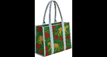 Jungle Rose Tote – Groene Draagtas met Rode Rozen & Gele Cheetahs | MAPSY