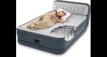 Intex luchtbed Ultra Plush met hoofdbord - 2 persoons - 152 x 236 x 86 cm - grijs - met ingebouwde pomp (incl. Reparatiekit)