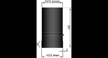 Kachelpijp Ø150 schuifdeel lengte 330 - zwart - staal - 2mm