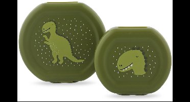 Trixie Set van twee snackdoosjes met clip - Mr. Dino - Makkelijk te openen – BPA-vrij – Voor School en Onderweg
