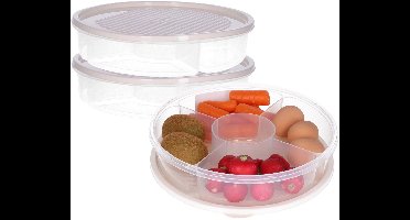 Excellent Houseware Vershoudbakje/bewaarbakje - 2x - luchtdicht - 5 vakjes - creme wit - kunststof - 2 liter