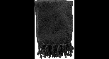Dutch Decor - FLORIJN - Plaid 150x200 cm - grote fleece plaid met flosjes - Raven - zwart
