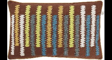 Dutch Decor ORIN - Sierkussen 30x50 cm - groen - bruin - blauw - geborduurd dessin - retro - Inclusief binnenkussen