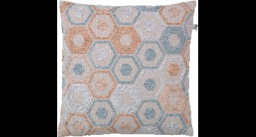 Dutch Decor PIEN - Sierkussen geborduurd 45x45 cm - lichtgrijs - roze - blauw - pasteltinten - Inclusief binnenkussen