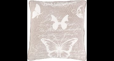 Dutch Decor FENNE - Sierkussen 45x45 cm - 100% katoen - vlinders - tekst - zand - Inclusief binnenkussen
