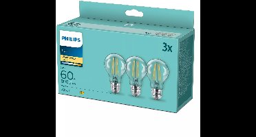 Philips LED Lamp Transparant - 60 W - E27 - Warmwit licht - Actieverpakking