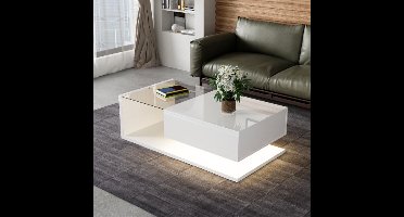 Learnlogic. Glazen salontafel met LED-effect, hoogglans wit, bijpassende bijzettafels