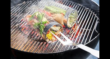 Barbecue Mand, Grill Mand, Rolbaar, RVS, Met Transport Haak, 30 x 9.2 cm - GEFU | BBQ