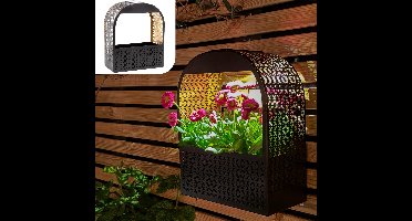 Gadgy Solar Wandlamp met Uitneembare Bloembak – Tuinverlichting op Zonneenergie – Warm Wit LED – 30x25 cm – Zwart Metaal