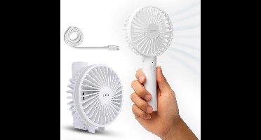 FlinQ Handventilator - Draagbare Ventilator - Mini Fan Oplaadbaar - Kleine Portable Ventilator met USB - Draadloze Tafelventilator - Wit