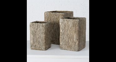 Bloem bak - Planten bak - Hout nerf - Fiberglass - 3 set - Vierkant - 25x38cm -31x44 - 37x50cm. - Bruin- Grijs .