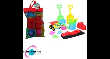 Eddy Toys Strandset Kind 13-delig met Tas - Strand Speelgoed Kinderen - Emmer Schepje Vrachtwagen - Zandvormpjes Strand - Waterspeelgoed Zomer - Speelset Strand