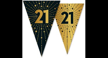 12x Vlaggenlijn 21 jaar zwart / goud 10 meter 2 zijdig bedrukt - Verjaardag Feestje Vlag Vlaggen Versiering Slinger Feestdecoratie Decoratie