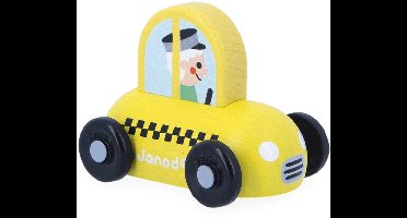 Janod Cross Roads - Houten Taxi - Kleine, Makkelijk Te Hanteren Gele Taxi - Stimuleert De Fijne Motoriek En Fantasie - Geschikt Vanaf 1 Jaar