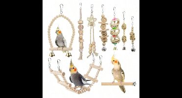 S&E 9-delige Vogel Speelset – Schommel, Ladder & Kauwspeelgoed voor Parkieten & Papegaaien
