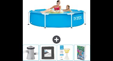 Intex Rond Frame Zwembad - 244 x 51 cm - Blauw - Inclusief Zwembadfilterpomp - Vloertegels - Testrips - Zwembadgids