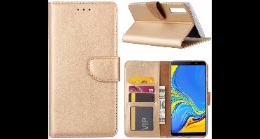 Ntech Hoesje Geschikt Voor Samsung Galaxy A7 2018 Goud Portemonnee / Booktype TPU Lederen Hoesje