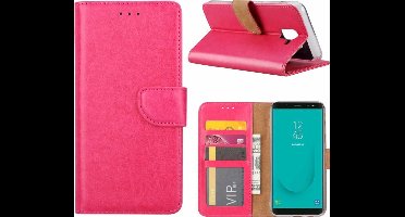 Ntech Hoesje Geschikt Voor Samsung Galaxy J6 (2018) case Roze Portemonnee hoesje met opbergvakjes