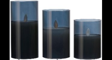 Arti Casa LED Kandelaren Set van 3 in Smoked Glas - Vlameffect - Batterijen - 10 / 12,5 / 15,5 cm