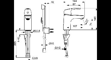 Wastafelkraan met bidetdouche, chroom