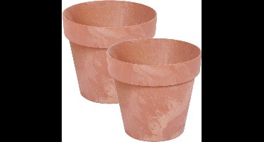 Prosperplast Bloempot/plantenpot - Set van 3x stuks - betonlook - terracotta - kunststof - Dia 20 cm - buiten/binnen