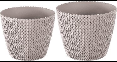 Plantenpotten/bloempotten set - 6x - kunststof - taupe - 16 x 13 en 13 x 11 cm