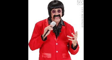 pruik popster 60s zwart met snor en bril