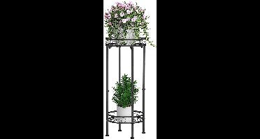 Metalen plantenstandaard, 70 x 30 cm, plantenstandaard voor binnen, 2-traps hoge bloempotstandaard, bloempothouder voor binnen en buiten, zwart