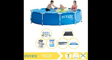 Intex Metal Frame Zwembad - Opzetzwembad - 305x76 cm - Inclusief Afdekzeil, Onderhoudspakket, Filter, Grondzeil en Solar Mat