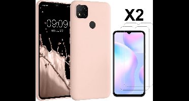 Hoesje geschikt voor Xiaomi Redmi 10A/9C Hoesje siliconen Licht Roze zacht siliconen hoesje TPU backcover - met Redmi 10A/9C Screenprotector - 2 stuks