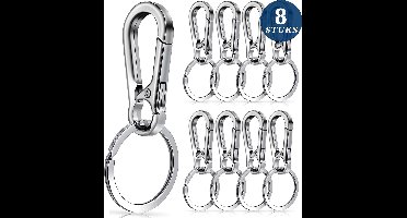 8 Stuks Zilver RVS Karabijnhaak Sleutelhangers - Musketonhaak met Sleutelringen voor Volwassenen - Mini Musketon en ringetjes - Auto Klein Carabiner Sleutel Hanger, Houder - Karabijn haak ringen - Keychain Karabijnsluiting