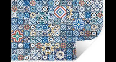 Muurstickers - Sticker Folie - Patronen - Bloemen - Blauw - Vormen - 30x20 cm - Plakfolie - Muurstickers Kinderkamer - Zelfklevend Behang - Zelfklevend behangpapier - Stickerfolie