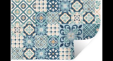 Muurstickers - Sticker Folie - Bloemen - Blauw - Design - Tegel - 30x20 cm - Plakfolie - Muurstickers Kinderkamer - Zelfklevend Behang - Zelfklevend behangpapier - Stickerfolie